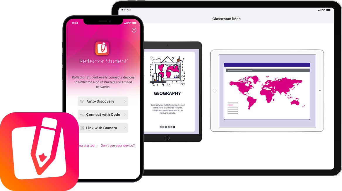 Reflector Student app home screen, logo and app appearance 